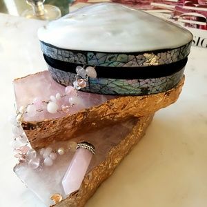 Rose Quartz & Crystal Necklace w Abalone Shell Box